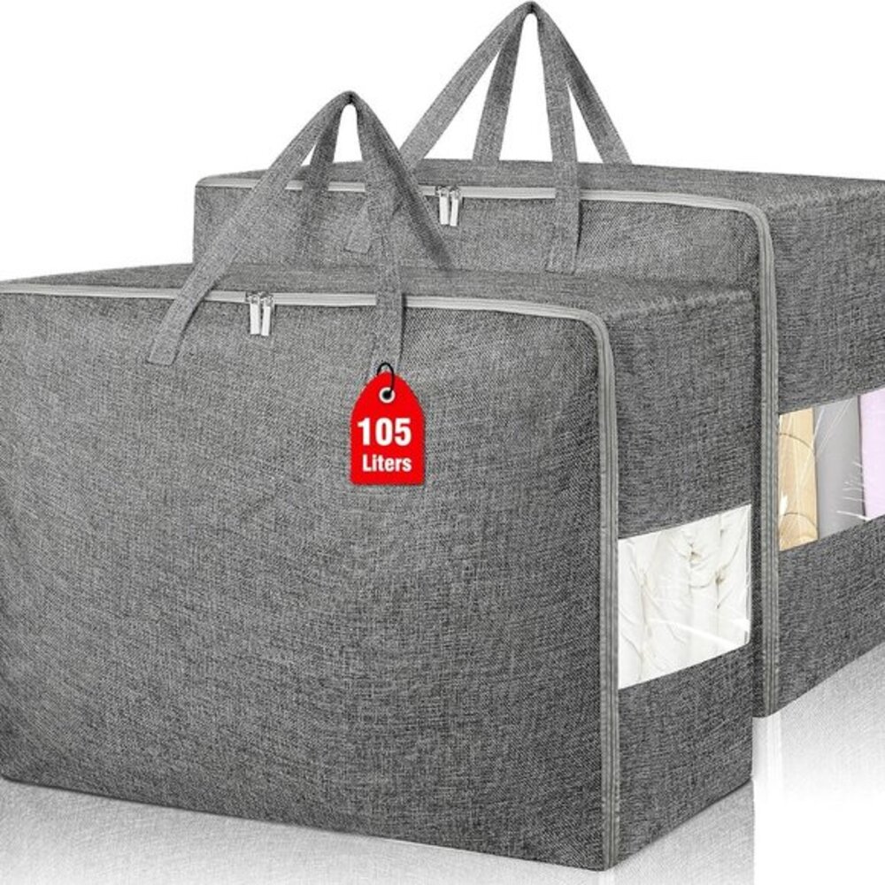 2Pack 105L Extra Large Storage Bags, Folding Moving‎ Comforter Blanket Storage